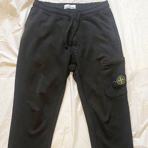 STONE ISLAND LOGO COTTON-JERSEY SWEATPANTS BLACK SIZE:SMALL